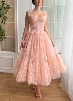 Teuta Matoshi Butterfly Dress, Laced Corset Dress, Corset Fit And Flare Dress, Teuta Matoshi Pink, Cosette Dress Styles, Butterfly Dress Design, Corset Dress Midi, Vestidos Corset, Corset Dress Outfit