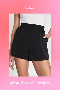 You'll be feeling sweet in the Lulus Extra Love Black Satin High-Waisted Shorts! These comfortable satin shorts begin at a high waist (with a bit of elastic at back for fit) before continuing into a relaxed silhouette. Side seam pockets complete the look! Fit: This garment fits true to size. Length: Above mid-thigh. Size medium Inseam: 2.00 Front Rise: 12.00 Waist: Fitted - elastic waist allows stretch. Hip: Not Fitted - room for hips. Fabric: Fabric has no stretch. Unlined. 100% Polyester. Hand Wash Cold. Do Not Bleach. Line Dry. Iron Low Heat. Imported. Lulus | Extra Love Black Satin High-Waisted Shorts | 100% Polyester. Flirty Bottoms With Built-in Shorts, High Waist Bottoms With Built-in Shorts For Date Night, Day Out Shorts With Short Inseam, Day Out Solid Color Shorts With Short Inseam, Chic Short Length Bottoms With Elastic Waistband, Fitted Flirty Shorts, Solid Color Shorts With Short Inseam For Day Out, Trendy Short Pajama Shorts, Summer Pajama Shorts For Night Out