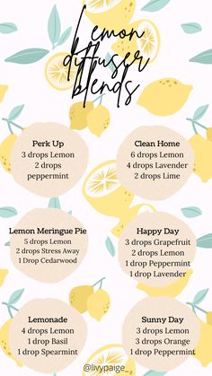 Lemon Verbena Diffuser Blend, Lucious Lemon Diffuser Blend, Fruity Diffuser Blends, Fresh Essential Oil Blends, Happy Diffuser Blends, Lemon Diffuser Blends