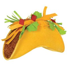 an image of a mexican hat made out of felt and paper mache with carrots on top