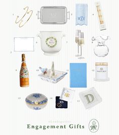 an arrangement of gifts for someone who is engaged in the wedding season and it's important to them