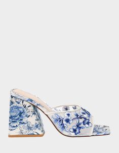 ROO BLUE FLORAL - SHOES - Betsey Johnson Funky Heels, Blue By Betsey Johnson, Unique Heels, Floral Heels, Blue Heels, Beaded Applique, Applique Dress, Wedding Heels, Women's Heels