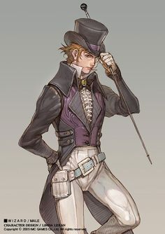 a drawing of a man wearing a top hat and holding a cane in his hand