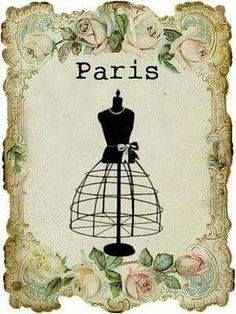 a dress on a mannequin with roses around it and the words paris written in french