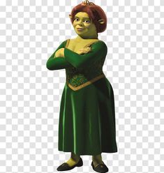 an animated character with red hair and green dress