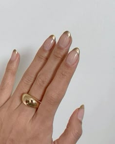 French Manicure Gold Tips, Gold Chrome French Tip Nails, Gold French Manicure, Gold Tip Nails, Gold Manicure, Face Nails, Gold Nail, Prom Nails