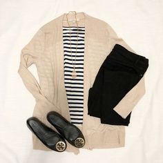 OOTD SEP 27 2018 It’s been a rainy dreary day and the temp has been in the low 70’s. So, you know what that means...it feels like Fall outside and I get to wear layers! My #ootd is a striped tee, black jeans and beige cardigan from my Fall capsule wardrobe. My outfit details are in “Shop My Instagram” with the link in my profile. #capsulewardrobe #capsulewardrobeblogger #dressbetterwithless #lessismore #lessclothes #leancloset #capsulecloset @ShopStyle #shopstyle #fallstyle #fallfashion #... Beige Cardigan Outfit Spring, Oatmeal Cardigan Outfit, Beige Cardigan Outfit, Cardigan Verde, Oatmeal Cardigan, Classy Yet Trendy, Tan Cardigan, Jeans Beige, Fall Capsule Wardrobe