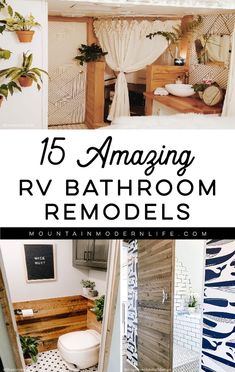 bathroom remodeling with text overlay that reads 15 amazing rv bathroom remodels