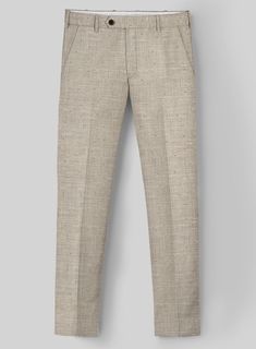 Embrace a classy aura with the Loro Piana Gemma Wool Silk Linen Suit, a luxurious and high-end addition to any man's wardrobe. Bespoke with premium materials including wool, silk, and linen, it offers a perfect balance of style, comfort, and quality. Its fabric is soft, breathable, and flows beautifully on the body. The color is a versatile and perennial shade of beige. With such a suit, you are guaranteed to look sharp and polished. Its elegance is matched only by its versatility and lasting appeal, making it a great choice for a formal event, business meeting, or special celebration.    A marriage of elegance and comfort, Loro Piana fabrics are made using the highest quality raw materials in the world, in their purest form or blended together. A sophisticated response to the dictates of Luxury Traditional Raw Silk Pants, Luxury Linen Dress Pants For Men, Luxury Semi-formal Suits In Linen Fabric, Loro Piana Summer Walk Men, Loro Piana Trousers, Event Business, Italian Suit, Silk Linen, Business Meeting