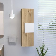 a bathroom with a sink, mirror and towel rack on the wall next to a potted plant