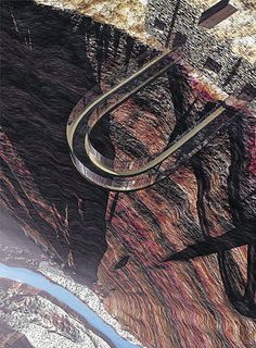 an aerial view of a river and its reflection in the water