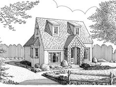 a black and white drawing of a house