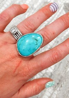 Silpada made Stamped 925 sterling silver Genuine Kingman turquoise stone Size 7.5 Stone is 1 1/4” long Sterling Silver Turquoise Ring With Stones, Holiday Hoodies, Kingman Turquoise, Purse Jewelry, Basic Outfits, Romper With Skirt, Turquoise Stone, Turquoise Ring, Ring Size