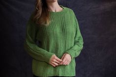 "Hello! This is a cozy, warm sweater knitted by hand by my grandma, so it is one of a kind! Ready to ship! Material: 20% natural wool and 80% acrylic.  Because of the natural wool, it has to be machine washed at 30ºC (85ºF), otherwise it can shrink.  It fits M/L. Sizes are measured according to the chart in the photos: Length: 63cm (25\") Chest: 54cm (21\") Sleeve length: 78cm (31\")" Green Chunky Knit Crew Neck Sweater, Green Chunky Knit Long Sleeve Knitting Pattern, Casual Green Knit Knitting Pattern, Green Chunky Knit Sweater, Green Long Sleeve Chunky Knit Pattern, Cozy Hand Knitted Green Sweater, Cozy Hand-knitted Green Sweater, Handmade Green Knit Sweater, Cozy Green Cable Knit Sweater