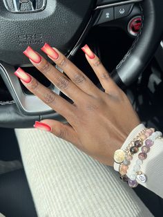 Short Red Acrylic Nails, French Duck Nails, Duck Nail Ideas, Medium Length Acrylic Nails, Duck Nail, Short French, Tapered Square Nails, Red Acrylic Nails