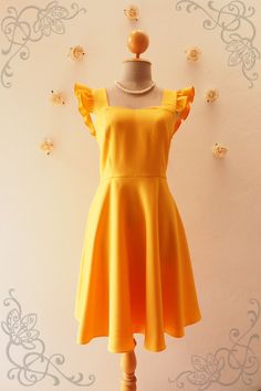 OLIVIA Bright Mustard Yellow Dress Ruffle Sleeve Dress | Etsy Fitted Ruffle Dress With Sweetheart Neckline For Party, Party Ruffle Dress With Sweetheart Neckline, Spring Bridesmaid Fitted Ruffle Dress, Fitted Midi Dress With Ruffles For Bridesmaid, Summer Fitted Bridesmaid Ruffle Dress, Bridesmaid Midi Dress With Sweetheart Neckline And Ruffles, Summer Fitted Sleeveless Bridesmaid Dress, Wedding Fit And Flare Mini Dress With Ruffles, Fitted Bridesmaid Dress With Ruffles