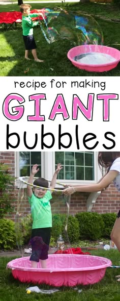 kids playing with giant bubbles in the backyard and then having fun on the lawn at home