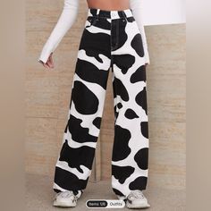 Shein High Waisted Cow Print Jeans Small (Size 4) -Never Worn, Still In Original Bag Cow Print Jeans, Print Jeans, Cute Pants, Printed Jeans, Cute Jeans, Swaggy Outfits, Simple Trendy Outfits, Cute Simple Outfits, Really Cute Outfits