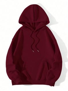 Burgundy Casual Collar Long Sleeve Fabric Plain Pullovers Embellished Slight Stretch Spring/Fall Women Clothing Spring Sweatshirt, Hoodie Fabric, Long Sleeve Tops Casual, Mens Hooded, Custom Hoodies, Cotton Hoodie, Hooded Pullover, Casual Hoodie, Fashion Street