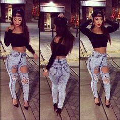 pinterest: alaastylesaf ღ Acid Wash Jeans Outfit, Wash Jeans Outfit, Acid Wash Jeans, Girl Swag, Jeans Outfit, Glam Rock, Dope Outfits, Swag Outfits