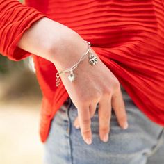 Personalized Charm Bracelet Sterling Silver – Danny Newfeld Collection Three Hearts, Silver Link Bracelet, Sterling Silver Charms, Sterling Silver Charm Bracelet, Puffed Heart, Silver Charm Bracelet, Spinner Ring, Bracelet Sterling Silver, Star Of David