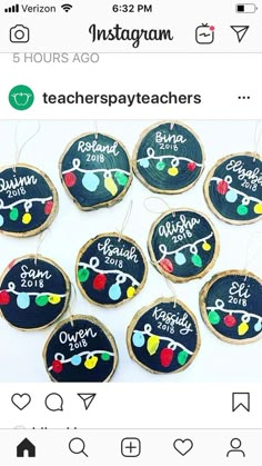 the back side of an instagram page with several handmade christmas ornaments on it