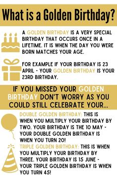 a birthday card with the words what is a golden birthday? and an image of a cake