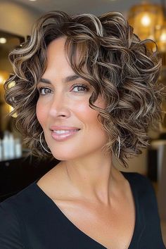 Textured Curly Bob, Curly Haircuts For Women Over 50, Shoulder Length Curly Hair With Layers Natural Wavy Bobs, Short Brown Hair Bob, Layered Curly Bob Hairstyles, Stacked Curly Bob, Curly Grey Hair Natural Curls, Shoulder Length Curly Bob, Blending Greys Into Brown Hair