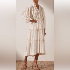 Like New Joy White, Shona Joy Dress, Shona Joy, Sleeve Midi Dress, Midi Dress With Sleeves, Size 8 Dress, White Cream, Cream White, Chloe