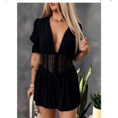 Never Worn Fits Like A Small Or Extra Small. A Little Short If You’re Not A Petite. Black V-neck Jumpsuits For Summer, Black V-neck Jumpsuits And Rompers For Spring, Black V-neck Jumpsuits And Rompers For Summer, Black Short Sleeve Jumpsuit For Vacation, Black Short Sleeve Jumpsuits And Rompers For Vacation, Black Short Sleeve Jumpsuits And Rompers For Day Out, Black Fitted Jumpsuits And Rompers For Vacation, Fitted Black Jumpsuits And Rompers For Vacation, Urban Outfitters Chic Summer Jumpsuits And Rompers