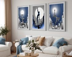 Bring a touch of elegance and sophistication to your home with our Navy Blue Art Deco Women Prints Trio. These pieces of art are a perfect blend of modern design with a timeless Art Deco flair. Each print features a stylish and strong woman, embodying the spirit of empowerment and sophistication. These prints are not just pieces of artwork, but a statement of style and elegance. Handcrafted with meticulous attention to detail, the prints are Printed on Heavyweight 230gsm Matte Paper. The navy blue backdrop adds depth and drama to the prints, making them a standout piece in any room. The trio comes in a wide range of sizes, a perfect size for wall decor. To ensure longevity, frame prints and  avoid direct sunlight and handle with clean hands. Elevate your living room, bedroom, or office wit Navy Art Deco Living Room, Navy Blue And Silver Wall Art, Pink And Navy Blue Wall Art, Art Deco Women, Art Deco Prints, Navy Blue Art, Blue Backdrops, Timeless Art, Chic Home Decor