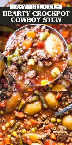 a spoon full of hearty crockpot cowboy stew