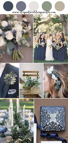 a collage of photos with flowers and greenery on them, including the bridesmaid's bouquets