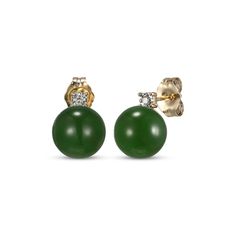 Dress up your look with these classic nephrite jade bead earrings. Crafted in 14K yellow gold Each earring delights with an 8mm nephrite jade bead topped with a single round-cut diamond The earrings secure with friction backs Nephrite Jade, Beaded Top, Diamond Stud Earrings, Jade Beads, Diamond Stud, Accessories Jewelry Earrings, Bead Earrings, Round Cut Diamond, Diamond Earrings Studs