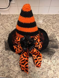 Crochet orange and black crochet adult size witch hat Handmade Black Halloween Costume Hats, Handmade Black Halloween Costume Hats And Headpieces, Black Knitted Hat For Halloween, Crochet Witch Hat, Crochet Witch, Crochet Orange, Springfield Mo, Black Crochet, Witch Hat