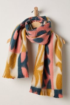 Add the perfect piece to your cold-weather accessories collection with this forever timeless scarf featured in an oversized, blanket-inspired silhouette with funky, colorful printing throughout and slightly raw bottom hem for an added vintage-inspired finishing touch. | Choosing Optimism Blanket Scarf by Free People Quilted Scarf, Bright Scarf, Cold Weather Hats, Striped Scarves, Blanket Scarf, Cold Weather Accessories, Boho Outfits, Free People, Vintage Inspired