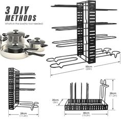 the diagram shows how to use pots and pans in this kitchen area, as well as cooking utensils