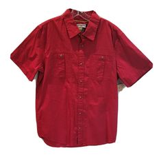 Red Short Sleeve Tops For Outdoor, Red Cotton Tops For Outdoor, Red Cotton Tops With Snap Buttons, Casual Red Shirt For Outdoors, Casual Red Shirt For Outdoor, Red Button Up, Work Vest, Nice Clothing, Adventure Gear