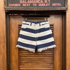 "Vintage 1960's/70's Wrangler Blue and White Stripe Shorts. Very good condition. The label is \"Wrangler\". Original 1960's/70's. Nautical style striped denim cut off shorts. Please check measurements for size. All Sales Final. Please ask any questions before purchase. Take a look at our Store for more Vintage Clothing - VintageOnHollywood. Waist: 27\" Length: 3\"" Beatnik Style, Striped Denim, Stripe Shorts, Nautical Style, Tropical Shirts, Cut Offs, Vintage Nautical, Denim Cutoffs, Fuzzy Sweater