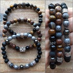 Three Beaded Men's Bracelets By Luna Life Design. Can Custom Fit Any Size Wrist. $18 Each Or All Three For $45 Men Crystal Bracelet, Guy Bracelets, Cyberpunk Game, Bracelet Trio, Bracelets Men, Scary Dogs, Mens Silver Jewelry, Bracelets Patterns, Money Hacks