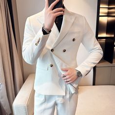 (Jacket+Pants) Men Blazers High Quality Double Breasted Business Suits/Male Slim Fit Waffle Groom's Wedding Dress Casual Tuxedo Wedding Dress Casual, Stylish Waistcoats, Fit Waffle, Groom Wedding Dress, Man Blazer, Business Suits, Groomsmen Suits, Prom Suits, Casual Wedding Dress