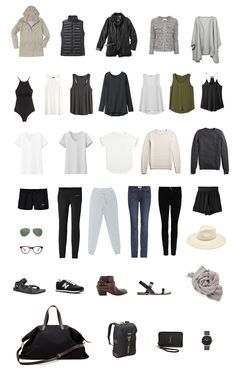 an assortment of clothing and accessories arranged on a white background with text that reads, what to pack for the trip?