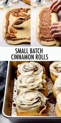 cinnamon rolls are being made with small batch cinnamon rolls