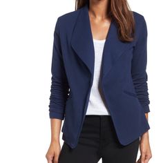 Caslon Knit Blazer - Size Small - New Without Tags - Nordstrom Blue Spring Cardigan For Work, Blue Spring Work Cardigan, Fitted Navy Casual Cardigan, Blue Sweater For Work, Fall Season, Blue Sweater For Workwear In Fall, Blue Knit Outerwear For Work, Fitted Navy Sweater For Spring, Chic Blue Cardigan For Work, Navy Fitted Outerwear For Layering