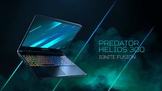 an advertisement for a laptop computer with the words predator helios 300 on it