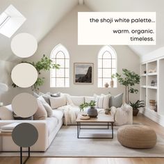 a living room filled with furniture and lots of white paint on the walls in different colors