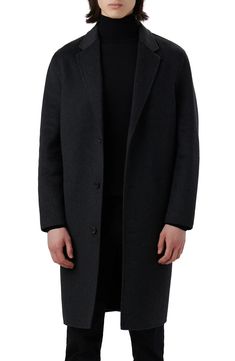 Bugatchi Tailor Fit Wool Blend Longline Coat | Nordstrom Classic Outerwear With Concealed Placket And Straight Hem, Classic Outerwear With Straight Hem And Concealed Placket, Classic Outerwear With Straight Hem For Winter, Business Wool Long Coat With Pockets, Business Long Wool Coat With Pockets, Classic Single Button Long Wool Coat, Classic Long Wool Coat With Single Button, Modern Wool Coat With Pockets, Tailored Outerwear With Straight Hem For Fall