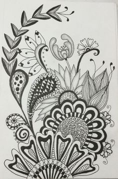 a black and white drawing of flowers