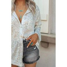 Life's a Party Sequin Button-Up Shirt in Silver White  Our most popular sequin top in the colorway Silver White! We love the sparkly look- absolutely BEAUTIFUL! These sequin tops run very oversized, so everyone can size down 1-2 sizes from your normal top size UNLESS you want to wear it like a mini dress. Either way, you can't go wrong! Life's a party when you have a closet full of sequins. ;) Item Deets: 90% Nylon 10% Spandex Measured from a small Bust: 23" Length: 27" / back 29" Size Chart Sma Casual Party Blouse With Sequins, Shimmer Tops For Summer Festive Occasions, Long Sleeve Sequined Tops For Spring, Shimmer Tops For Festive Summer Occasions, Shimmer Tops For Festive Summer, Spring Long Sleeve Tops With Sequins, Glitter Tops For Festive Summer Occasions, Sequin Shirt For Fall Night Out, Fall Sequin Shirt For Night Out