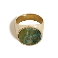 This is our 'Everett' ring from our flat top Thomas collection. With its flat, circular face adorned with a 15mm Ocean Jasper, the 'Everett' ring combines practicality and edge. This unisex signet ring is a go-to piece with endless wearability. Ocean Jasper No two stones are alike Available in Sterling Silver and Yellow Brass Made in New York City Made to order, please allow 5-10 business days for production Jasper Ring, Top Rings, Small Rings, Jasper Stone, Ocean Jasper, Flats Top, Birthstone Necklace, Precious Gemstones, Black Rings